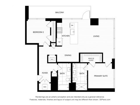 a floor plan of a bedroom apartment with a asymmetrical floor plan